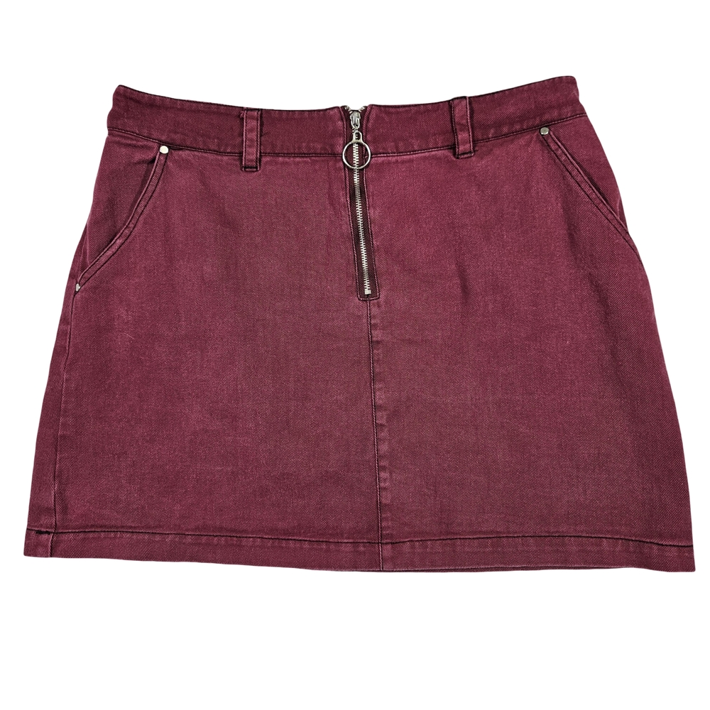 Sofi Angel Jean Mini Skirt, Burgendy, Large
